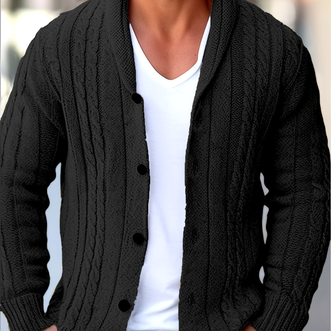 Men's Casual Sport Knit Cardigan, Fashionable Knitted Sweater | Long Sleeve Autumn and Winter Thickened Warmth, Cable Knitting Technique, Buttoned Cardigan, Regular Fit Casual Style for Fall and Winter