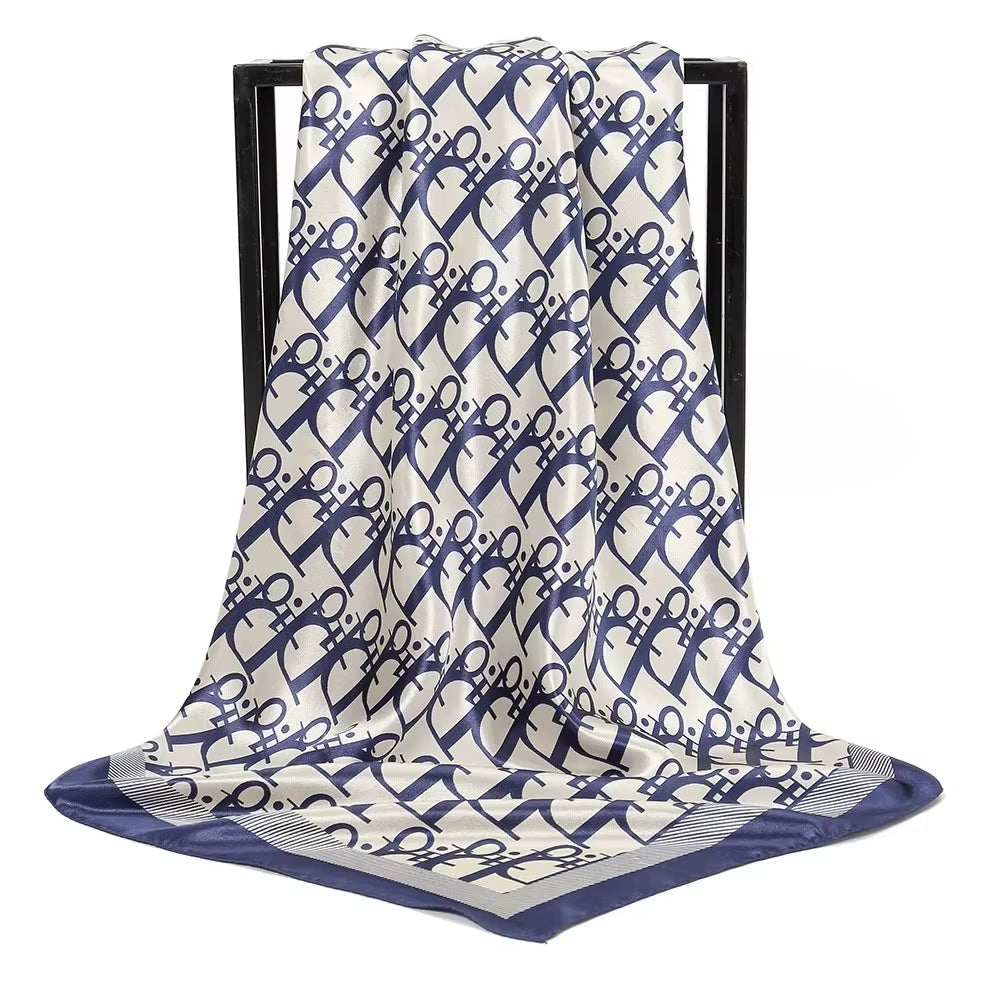 1 Pcs 90Cm Ladies' Silk Scarf Vintage Fashionable Versatile Printed Silk Spring Hair Band Hijab Sunsceen Neckerchief Shawl Wraps