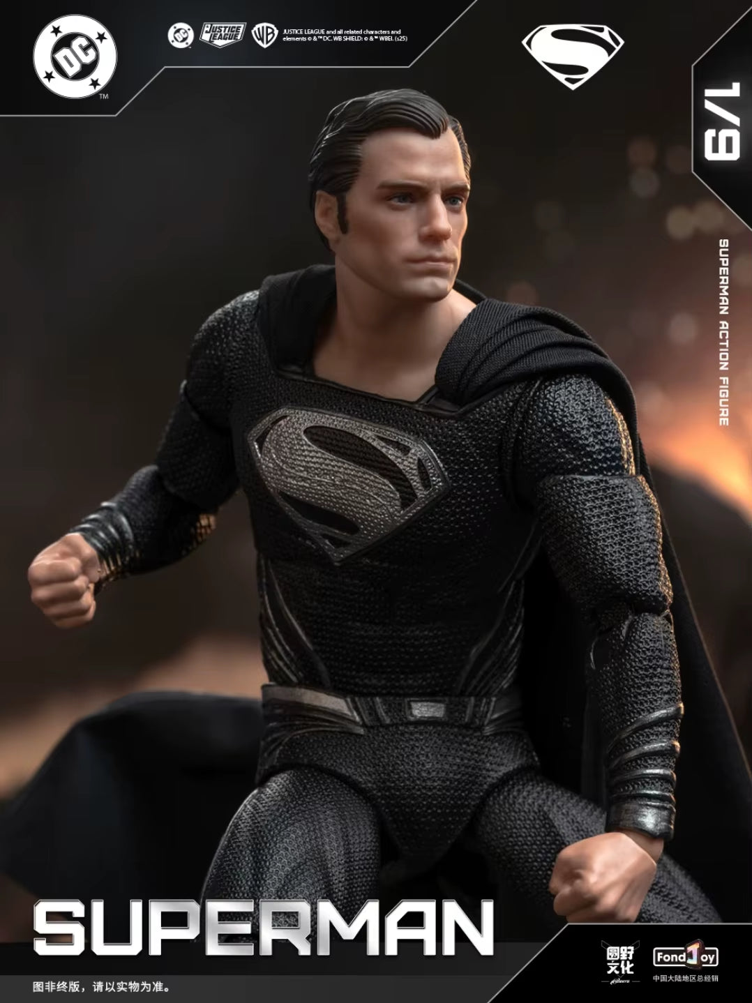 Hot 1/9 Fondjoy Black Superman 2.0 Action Figure DC Zack Snyder Justice League Anime Figurine Statue Custom Model Kid Toys Gifts