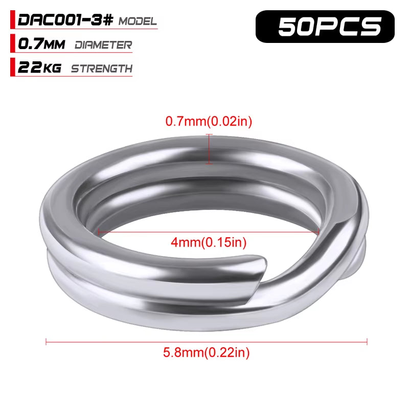 PROBEROS 50Pcs Fishing Split Rings for Crankhard Bait Silver Stainless Steel 0#-12# Fishing Connector Accessories Tackle