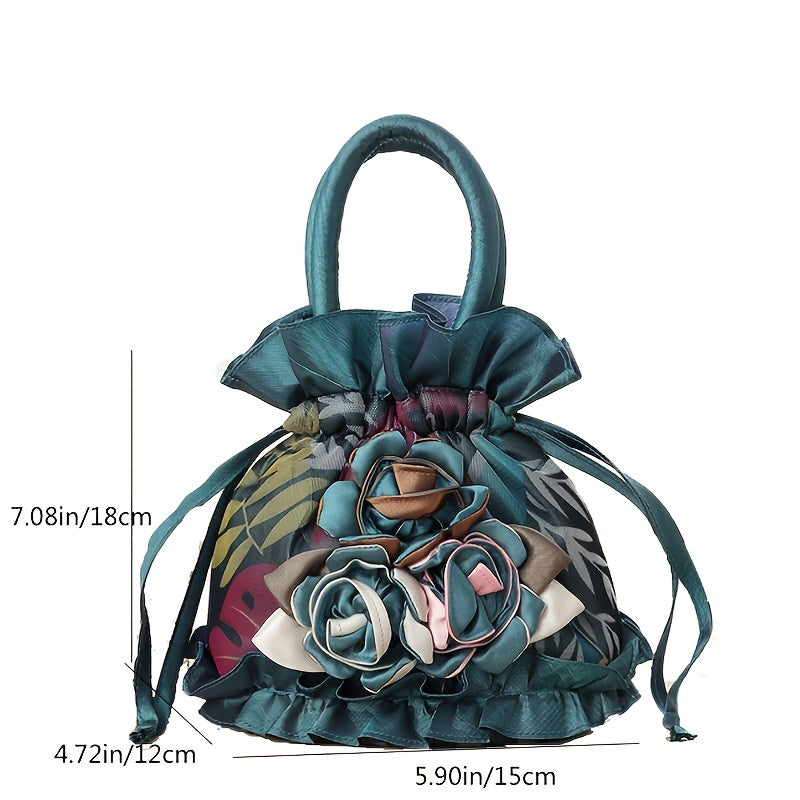 Floral Decor Drawstring Handbag, Trendy Small Evening Bag, Simple Phone Bag, Cute Bucket Bag Beauty Fashion