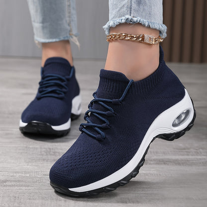 Women's Breathable Knit Chunky Sneakers, Casual Lace Up Outdoor Shoes, Comfortable Low Top Sport Shoes plus size