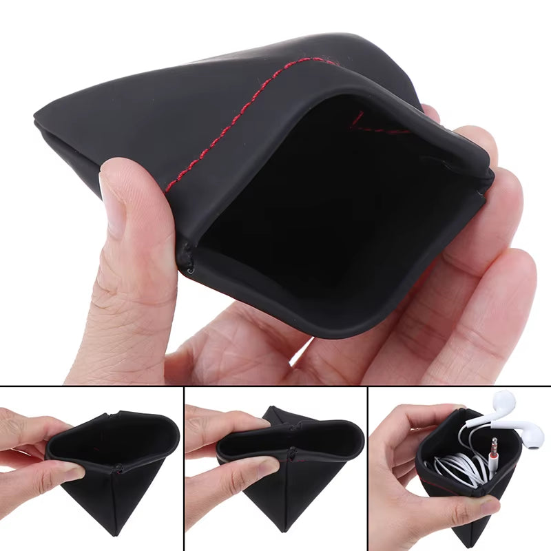 New Black Mini Hard Headphone Case Portable Earbuds Pouch Box PU Leather Earphone Storage Bag Protective USB Cable Organizer