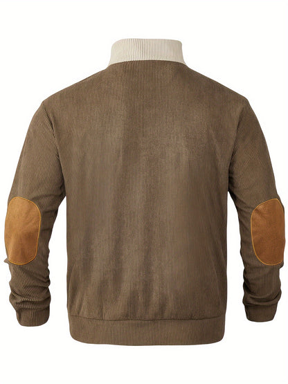 [1pc Casual Sport Shirt Embroidery] 1pc Men'S Casual Sport Shirt, Long Sleeve Crew Neck Knitwear with Embroidery Detail, Solid Color, Polyester Blend, Regular Fit - Fashion Colorblock Pullover Sweatshirt Beauty World Shop