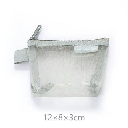 Mini Clear Nylon Mesh Cosmetic Bags Cute Women Small Lipstick Makeup Bags Pouch Data Line Key Earphone Organizer Case