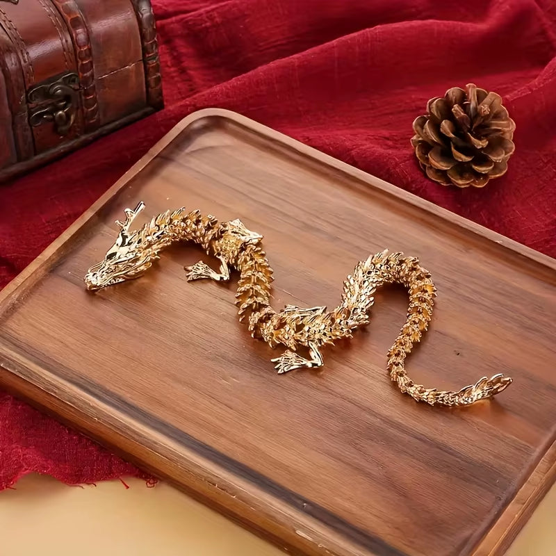 Majestic 3D Alloy Golden Dragon Statue with Movable Limbs - Home Desktop Decoration, Symbol of Power and Good Luck