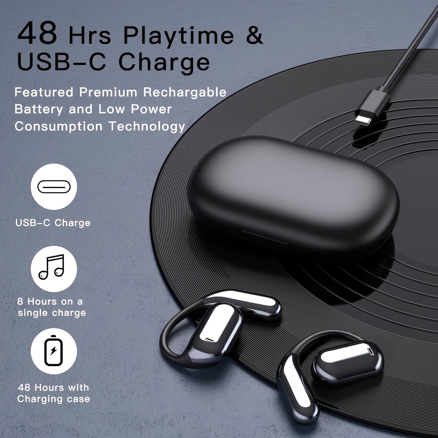 [50 Hours Wireless Sport Headphones] Wireless Headphones with Open Ear Design, Sport Earbuds Featuring Touch Volume Control, Built-In Microphone, And Ear Hooks. They Offer 50 Hours of Playtime And Come with an LED Display Cha