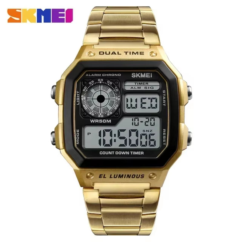 1335 Digital Watch for Men Retro Sports Waterproof Chrono Electronic Mens Wristwatches Stainless Steel Clock Reloj Hombre
