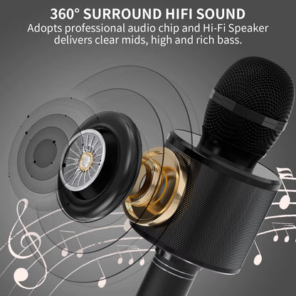 Portable Handheld Wireless Karaoke Microphone Speaker Microphone for Kids Music Player Singing Recorder KTV
