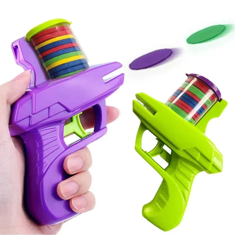 Double Player EVA Flying Disc Gun, Parent-Child Interactive Shooter Toy with Soft Bullets for Kids Outdoor Indoor Safety Game