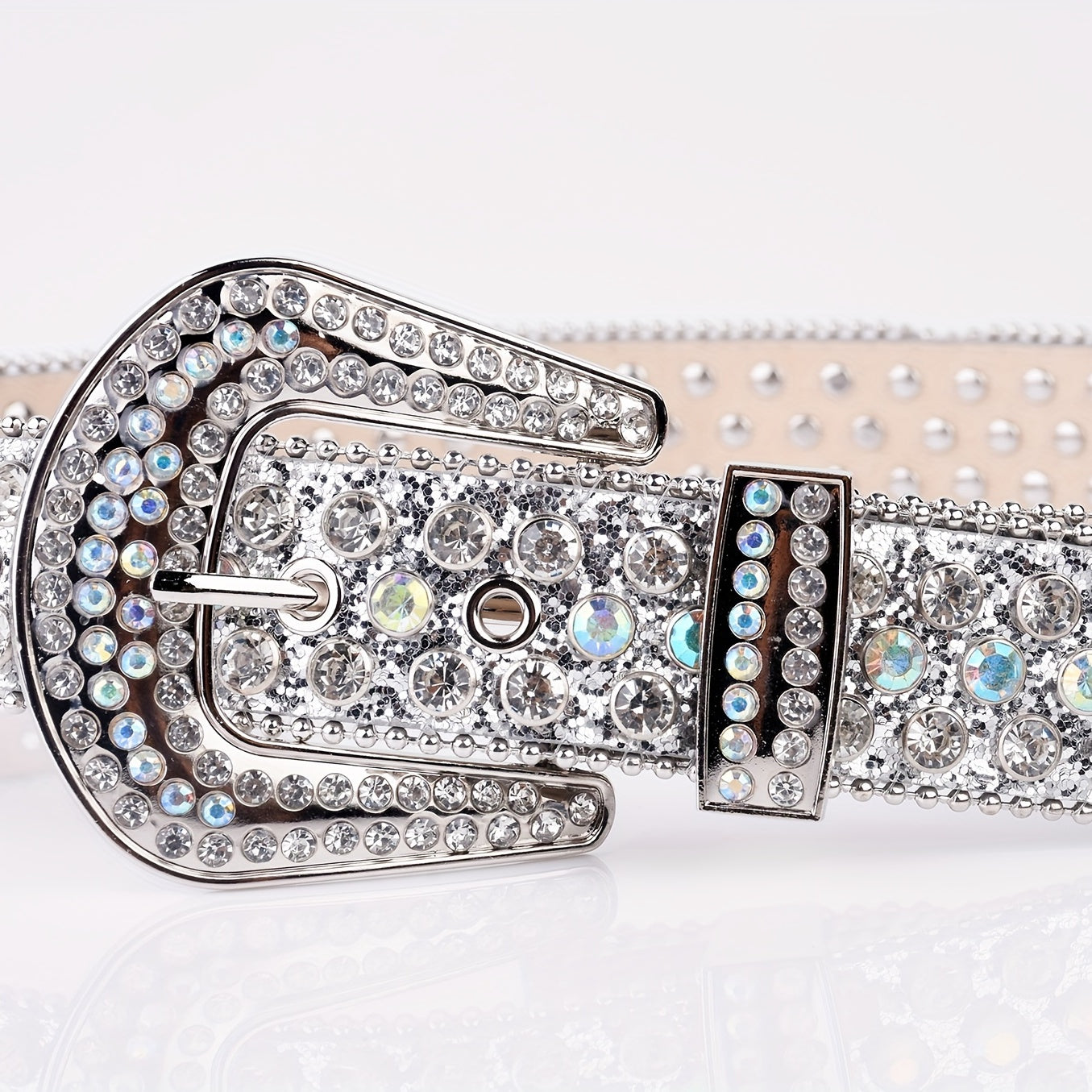 Plus Size Sparkling Y2K Rhinestone Belt - PU Leather Hip Hop Belt with Pin Buckle, Punk Cowgirl Style for Jeans, Pants, and Dresses, Perfect for Music Festivals, Beach, College, and Night Out Beauty Fashion