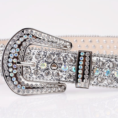 Plus Size Sparkling Y2K Rhinestone Belt - PU Leather Hip Hop Belt with Pin Buckle, Punk Cowgirl Style for Jeans, Pants, and Dresses, Perfect for Music Festivals, Beach, College, and Night Out Beauty Fashion