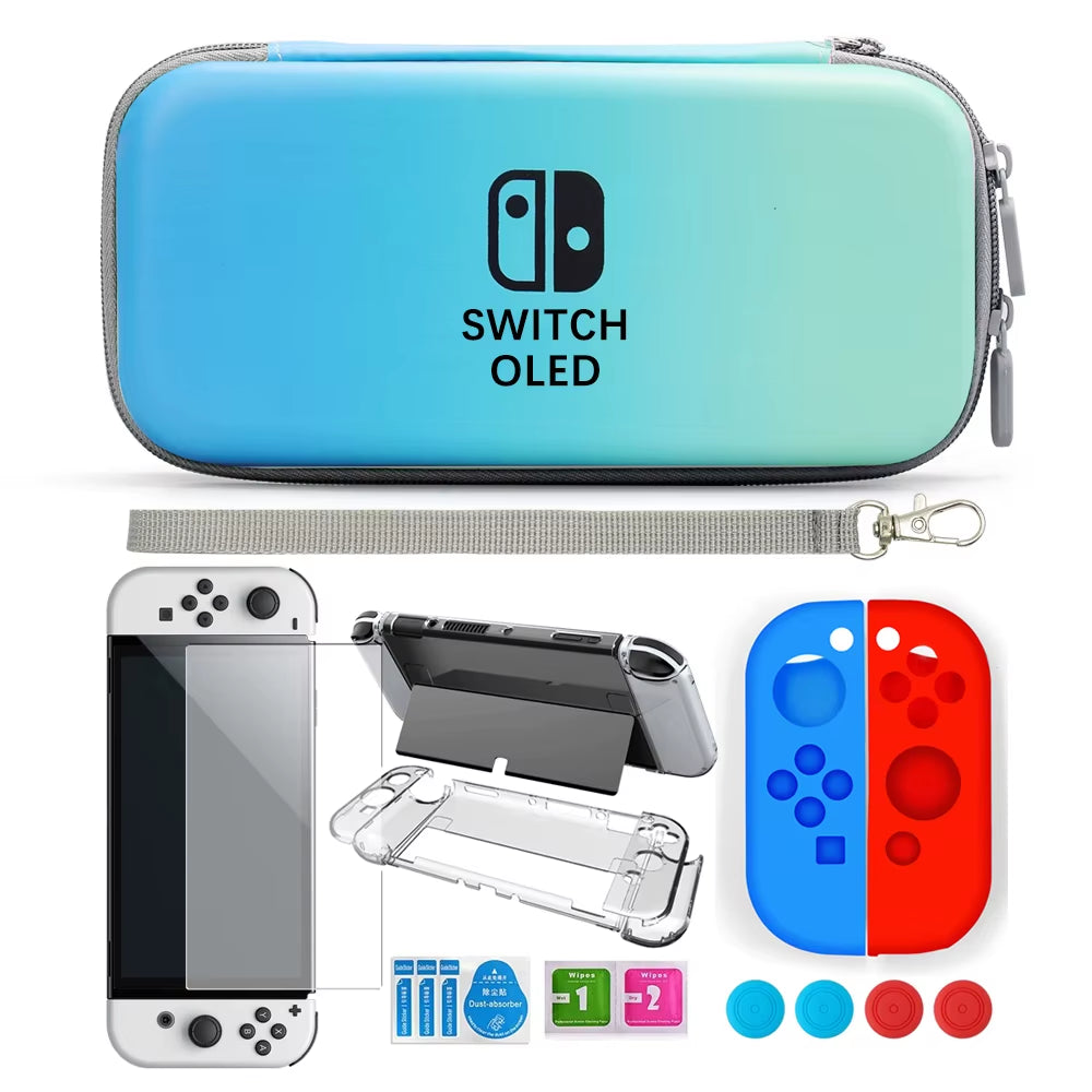 For Nintendo Switch Oled Case Bundle Bag Pack Game Accessories Kit Hard Shell Travel Storage Bag Joycon Protective Cover Grip