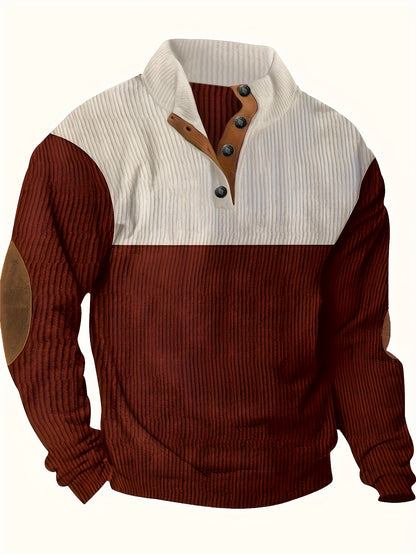 [1pc Casual Sport Shirt Embroidery] 1pc Men'S Casual Sport Shirt, Long Sleeve Crew Neck Knitwear with Embroidery Detail, Solid Color, Polyester Blend, Regular Fit - Fashion Colorblock Pullover Sweatshirt Beauty World Shop