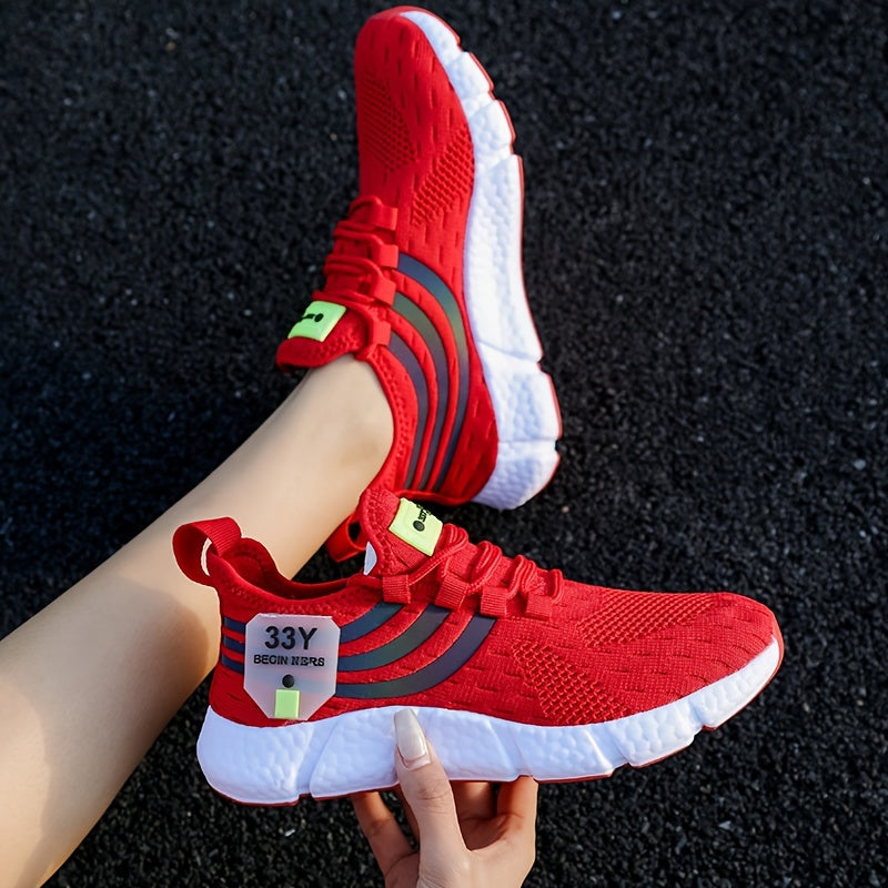Women's Breathable Knit Platform Sneakers, Casual Lace Up Outdoor Shoes, Comfortable Low Top Sport Shoes Plus Size Beauty World Shop