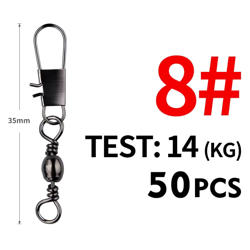 50Pcs/Lot Fishing Connector Pin Bearing Rolling Swivel Stainless Steel with Snap Fishhook Lure Tackle Accessorie