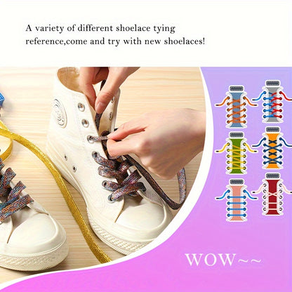 1 Pair Glitter Colorful Fashion Sneakers Flat Shoelaces Shoestrings for Sneakers Skates Sport Shoes Boots