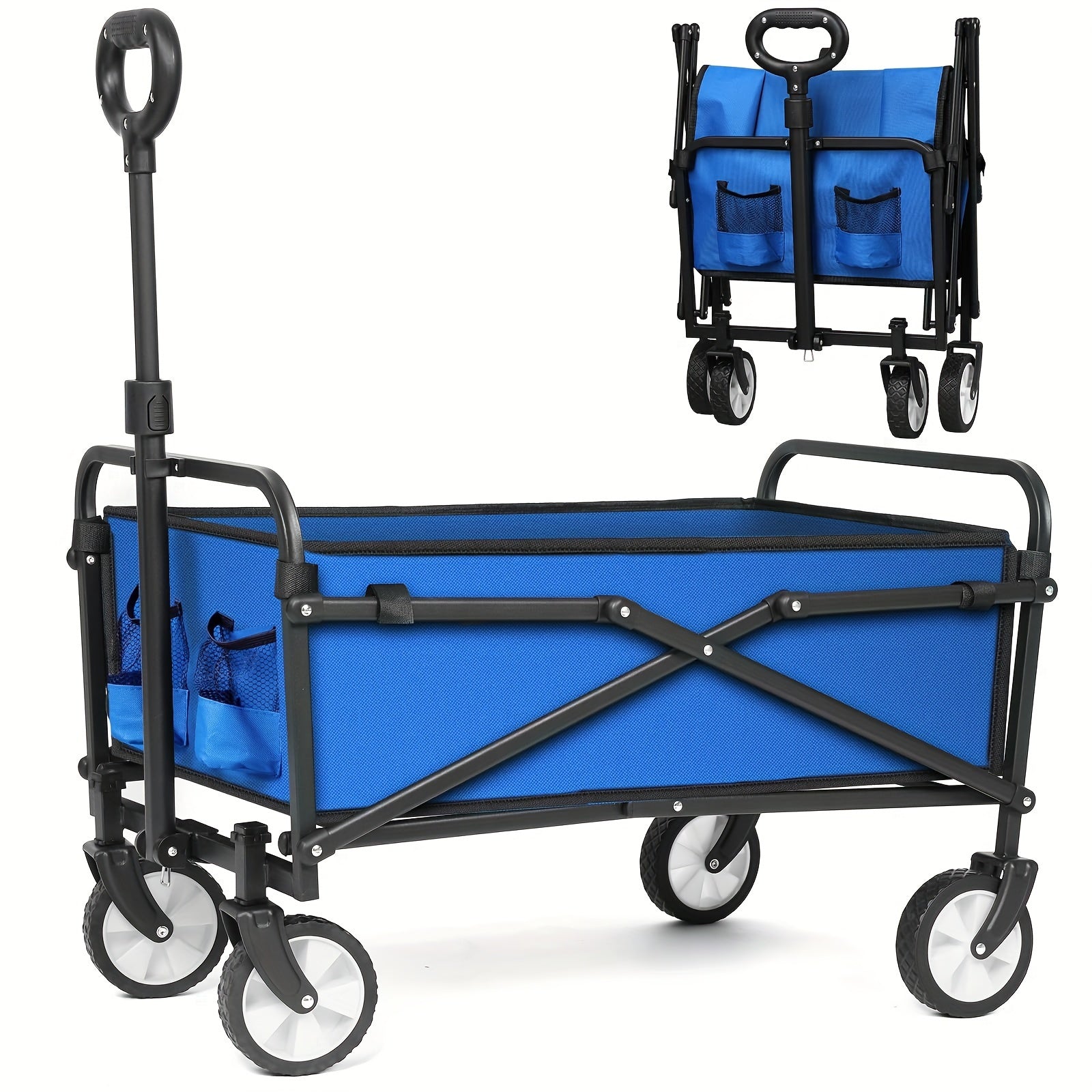 200LBS/230LBS Weight Wagon Cart Foldable, Collapsible Folding Wagon With All-Terrain Wheels & Adjustable Handle, Portable Heavy Duty 200LBS Weight Capacity For Grocery Shopping, Sport, Camping, Garden, Outdoor Use Beauty World Shop