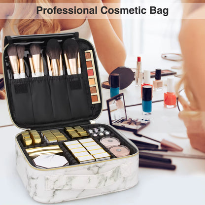PU Makeup Bag Marble Pattern Portable Large Capacity Makeup Storage Bag Multi Functional Travel Makeup Toolbox