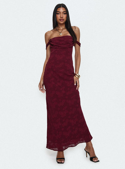 Azura Off The Shoulder Maxi Dress Burgundy Princess Polly