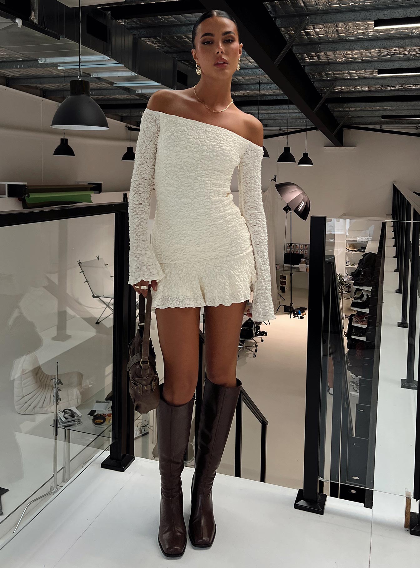 Vancesca Long Sleeve Mini Dress Cream Princess Polly