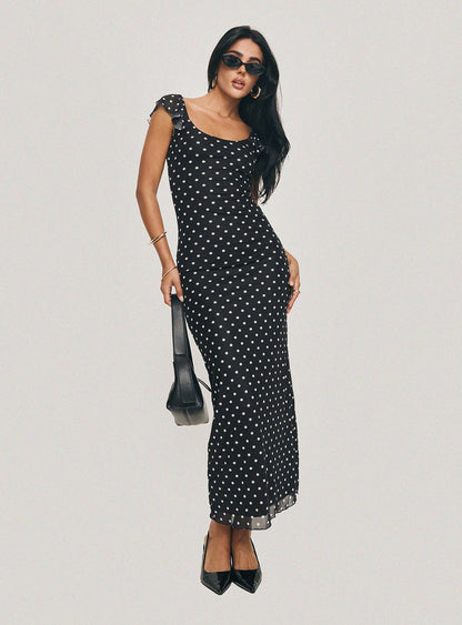 Sandberg Maxi Dress Black Polka Dot Princess Polly