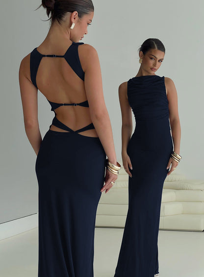Undeniable Cut Out Maxi Dress Navy Princess Polly