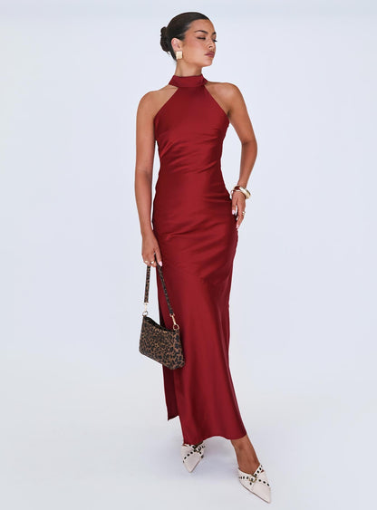 Mordecai Halter Maxi Dress Burgundy Princess Polly