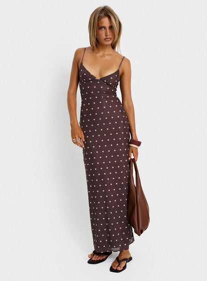 Glass Half Full Mesh Maxi Dress Plum / Pink Polka Dot Princess Polly