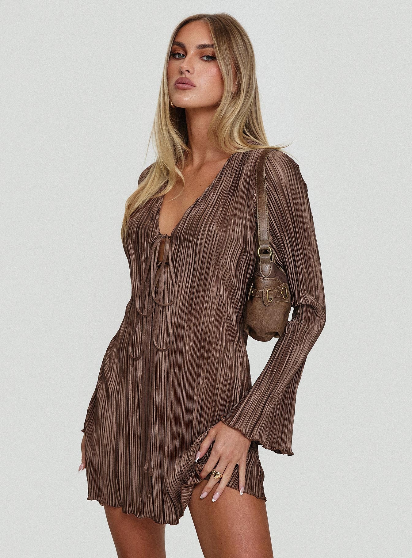 Malop Long Sleeve Mini Dress Chocolate Princess Polly