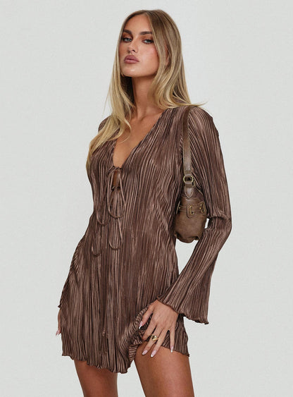 Malop Long Sleeve Mini Dress Chocolate Princess Polly