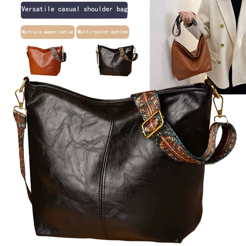 Neutral Style Men'S and Women'S Pu Tote Bag, Suitable for Travel and Photography, Single Shoulder Bag with Ethnic Style Strap