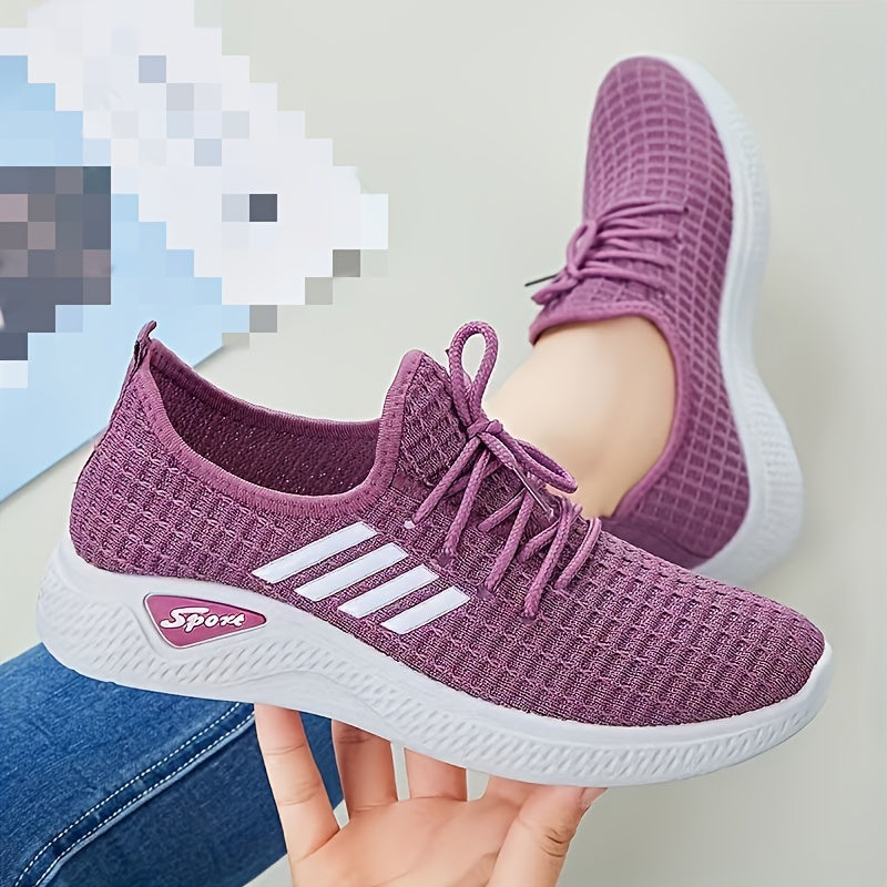 Women's Breathable Knit Sneakers, Casual Lace Up Outdoor Shoes, Comfortable Low Top Sport Shoes