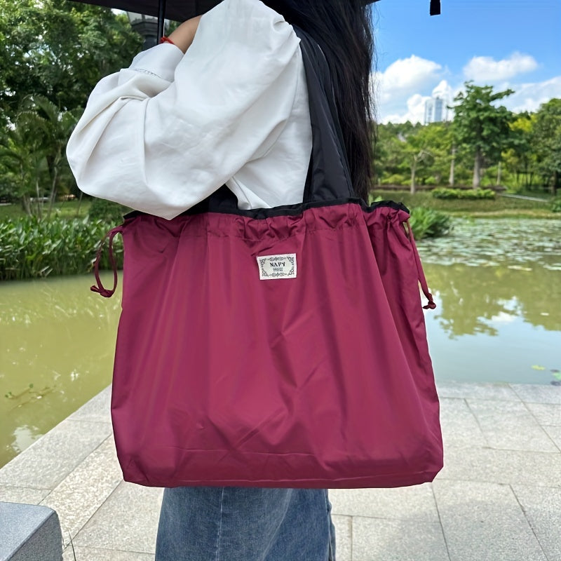 Foldable Drawstring Grocery Shopping Bag, Large Capacity Shoulder Tote for Sports, Travel, and Everyday Use Beauty Fashion