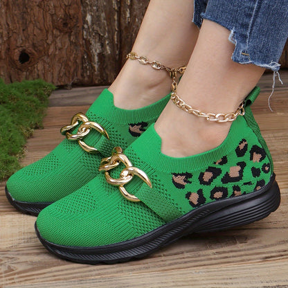 Women's Trendy Leopard Print Shallow Mouth Walking Shoes, Lightweight Low Top Sport Flat Shoes Koningsdag/King's Day