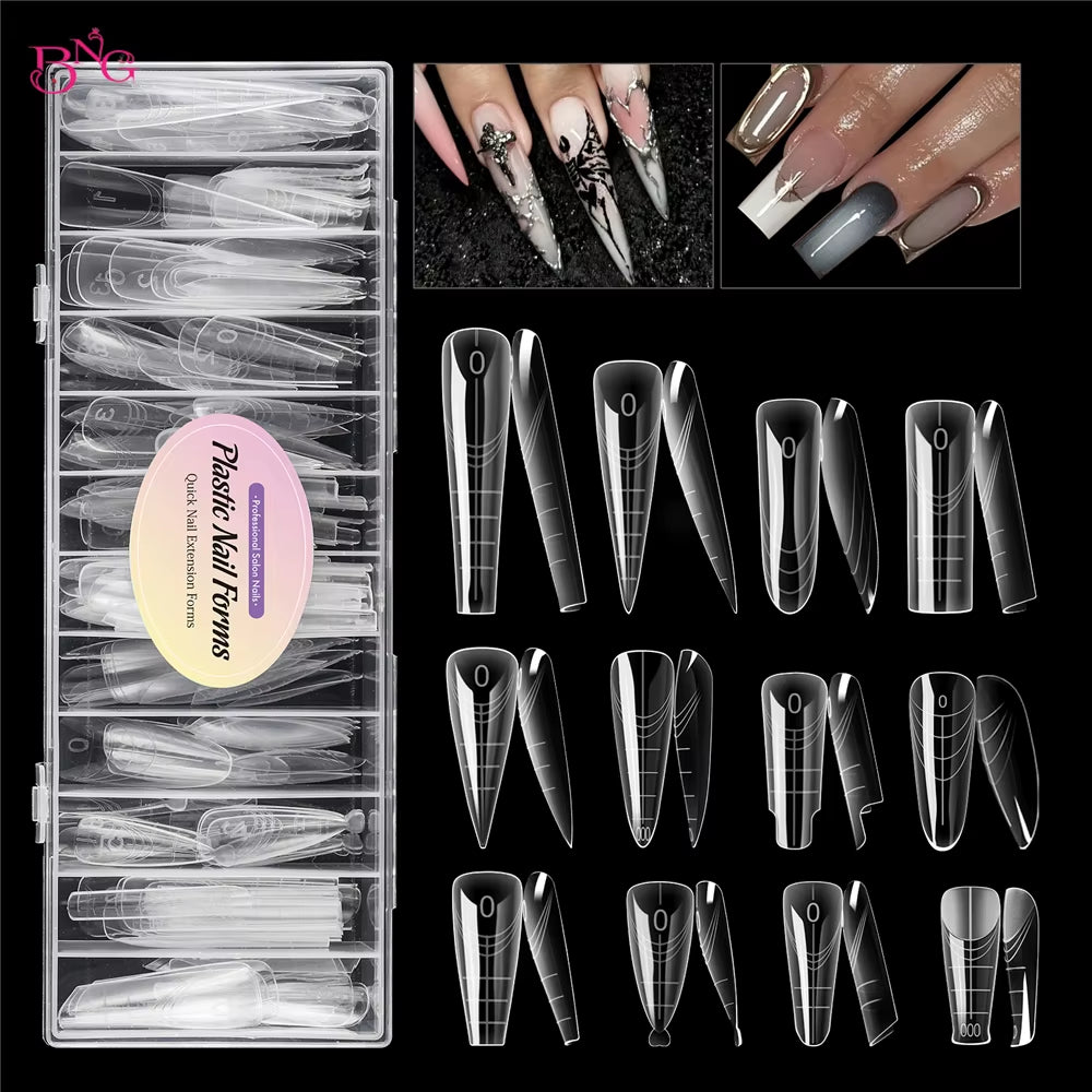 BNG Dual Forms for Builder Gel 168/180 Pcs Reusable Nail Forms 14/15 Sizes Extension Acrylic Molds for Salon DIY Manicure