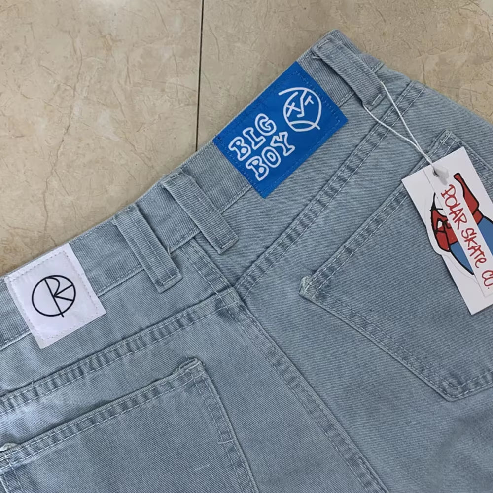 Embroidery Jeans Y2K Pants Streetwear Gothic Cartoon Blue Baggy Jeans Retro Punk Rock High Waist Denim Trousers