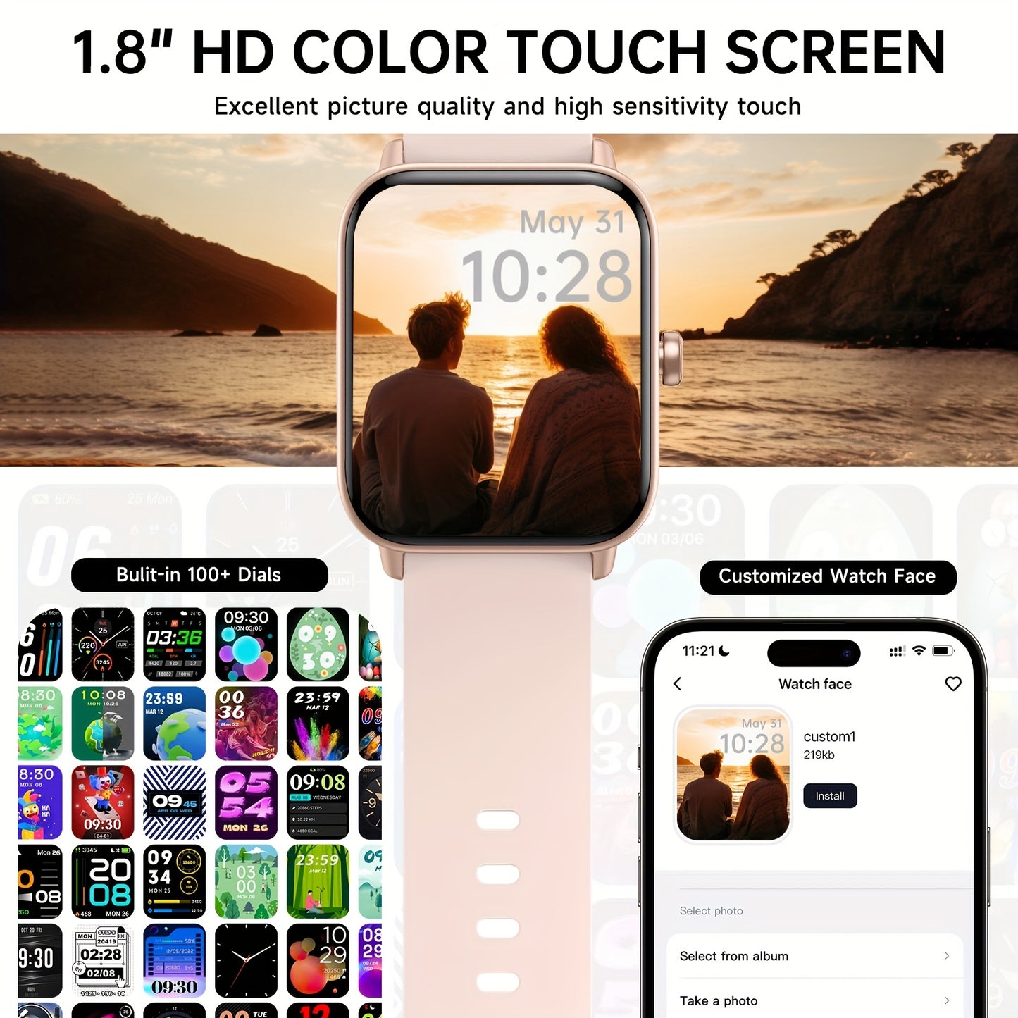 1pc FAWEIO 1.8 Inch Smart Watch for Women & Men with 100+ Sport Modes, Answer/Make Calls, Fitness Activity Tracker, Pedometer, for iPhone And Android, Perfect Gift for Family And Friends, Suitable for Christmas Gifts Beauty World Shop