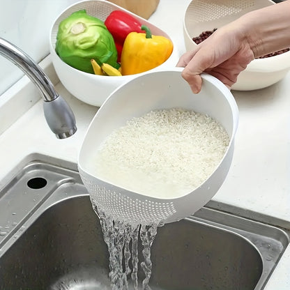 1pc Multi-Functional Kitchen Washing Basket Basin - Food-Safe Plastic with Drain Holes for Efficient Draining, Rinsing Rice, Vegetables & Fruits - Space-Saving Design for Small Kitchens & Dishwashing Beauty Fashion