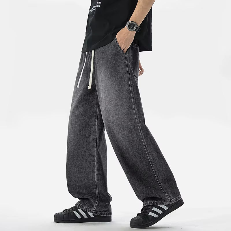 Men'S Jeans American Loose Wide-Leg Loose Straight Casual Trousers Street Hip-Hop Baggy Jeans Black Grey Blue Streetwear Men