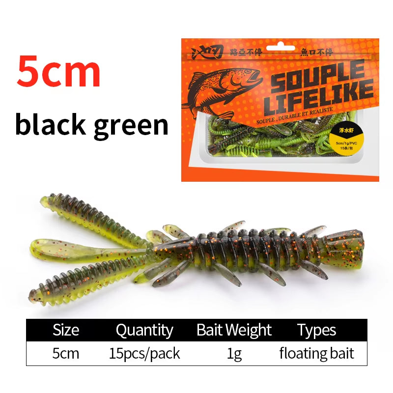 Floating Soft Shrimp Fishing Bait NED Rig Wobblers Shrimp Swim Lure Jig Salt Silicone Swimbait with Fish Attractant