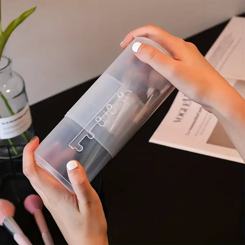 Adjustable Height Large Capacity Makeup Brush Organizer - Portable Waterproof Transparent Plastic Storage Box with Dustproof Lid
