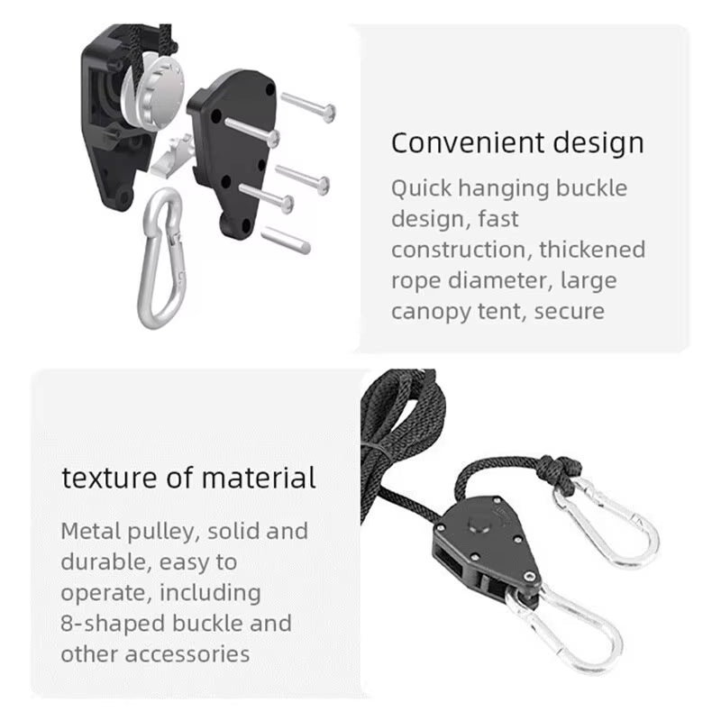 4Pcs Awning Wind Rope 8 Inch Adjustable Lanyard Hanging for Tent Fan Grow Plant Lamp Pulley Ropes Pulley Lifting Pulley Hook