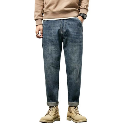 2025 Autumn and Winter New Loose and Versatile Harem Pants Retro Simple Fashion Solid Color Comfortable Versatile Jeans for Men
