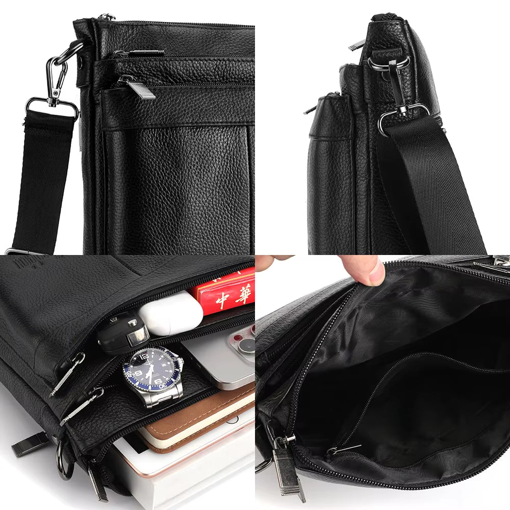 Men'S Leather Messenger Bag Business Shoulder Bag Small Crossbody Bag Multi Function Messenger Bag Men'S Travel Bag