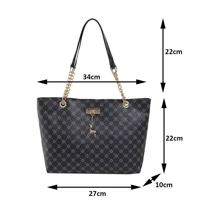 1Pcs Fashionable Large Capacity Handbag Texture PU Leather Tote Women Bag with Hanging Accessories Shoulder Bag