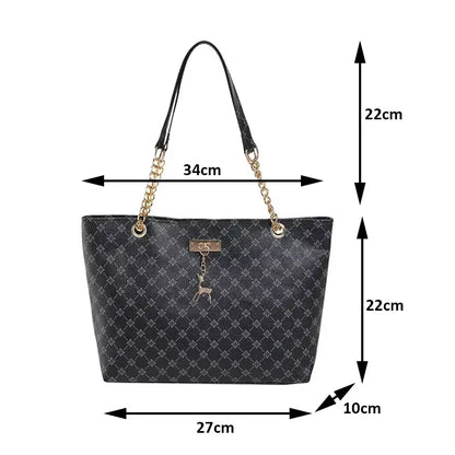 1Pcs Fashionable Large Capacity Handbag Texture PU Leather Tote Women Bag with Hanging Accessories Shoulder Bag