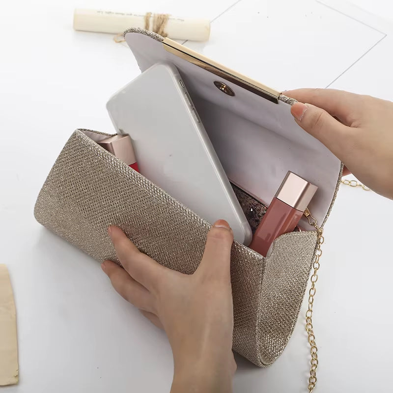 Decorative Sequin Pleated Dinner Bag Pop Metal Chain Shoulder Bag Wedding Party Storage Bag Premium Banquet Evening Dress Bag