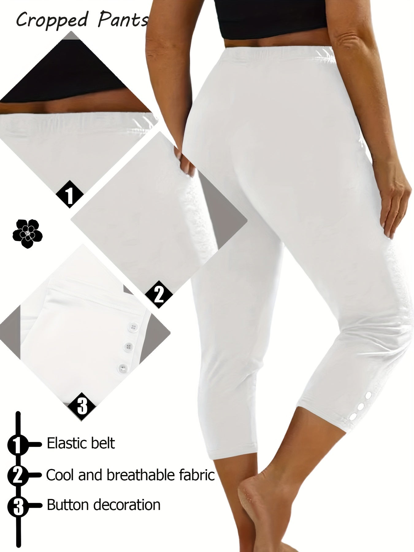 6-Pack Women's Fashion Sport Cropped Leggings, Casual Skinny Yoga Pants With Button Accents, Stretch Activewear, Multiple Colors Beauty World Shop