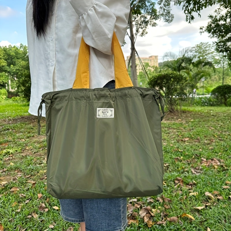 Foldable Drawstring Grocery Shopping Bag, Large Capacity Shoulder Tote for Sports, Travel, and Everyday Use Beauty Fashion